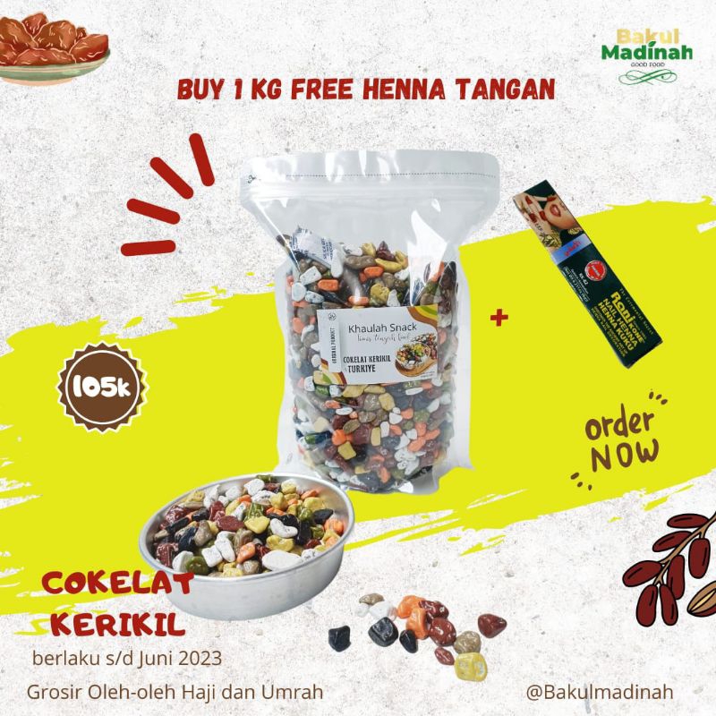 

[Bakul Madinah] - Promo Cokelat Kerikil 1 kg free Henna (bila ada stock)
