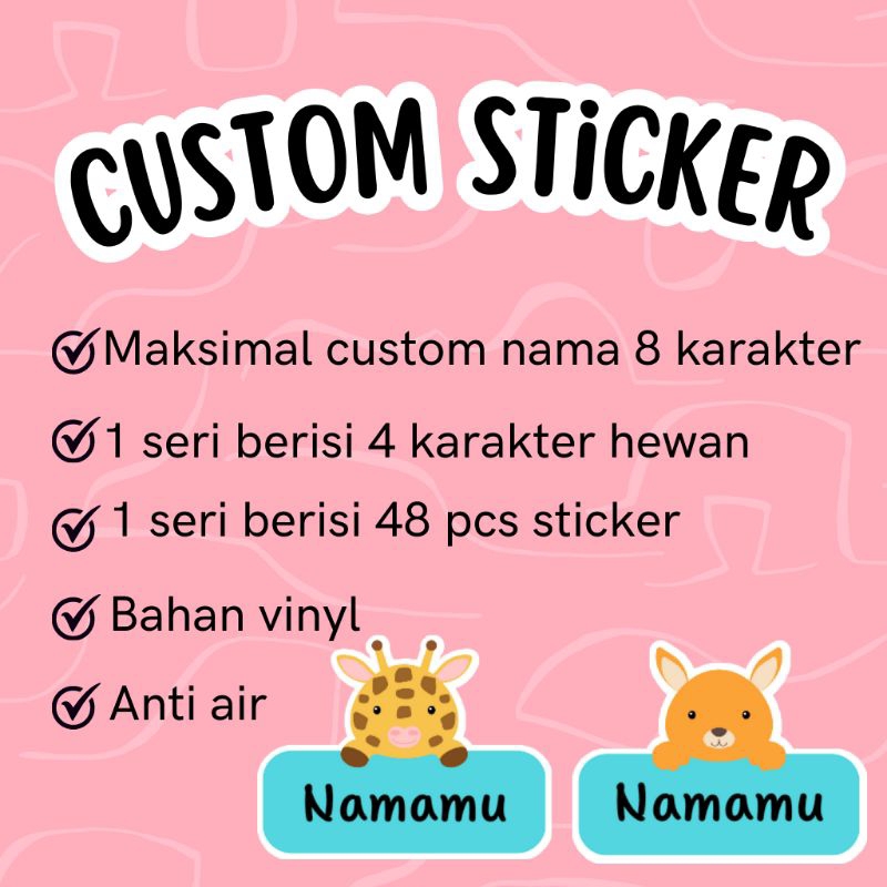 

(48 pcs) Custom Sticker Nama Seri Animal