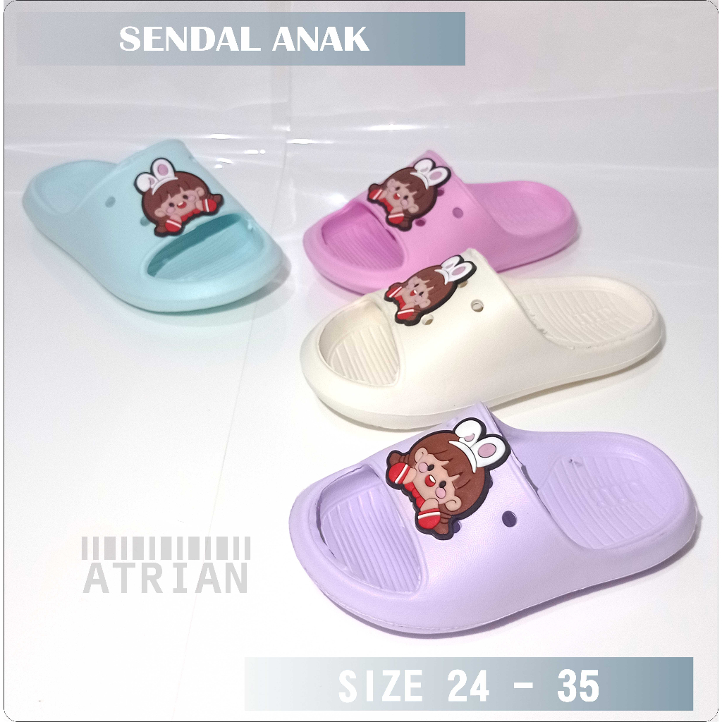 SENDAL ANAK SELOP PEREMPUAN BERMOTIF / SENDAL ANAK PEREMPUAN MOTIF BARU