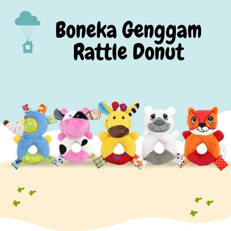 Mainan genggam bayi Rattle boneka krincing dengan teether gigitan bayi