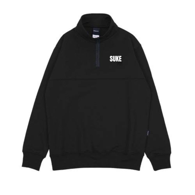 Sweater Rugby half zip suke Hitam / Sweater Zipper / Sweater Resliting / Sweater Turtleneck