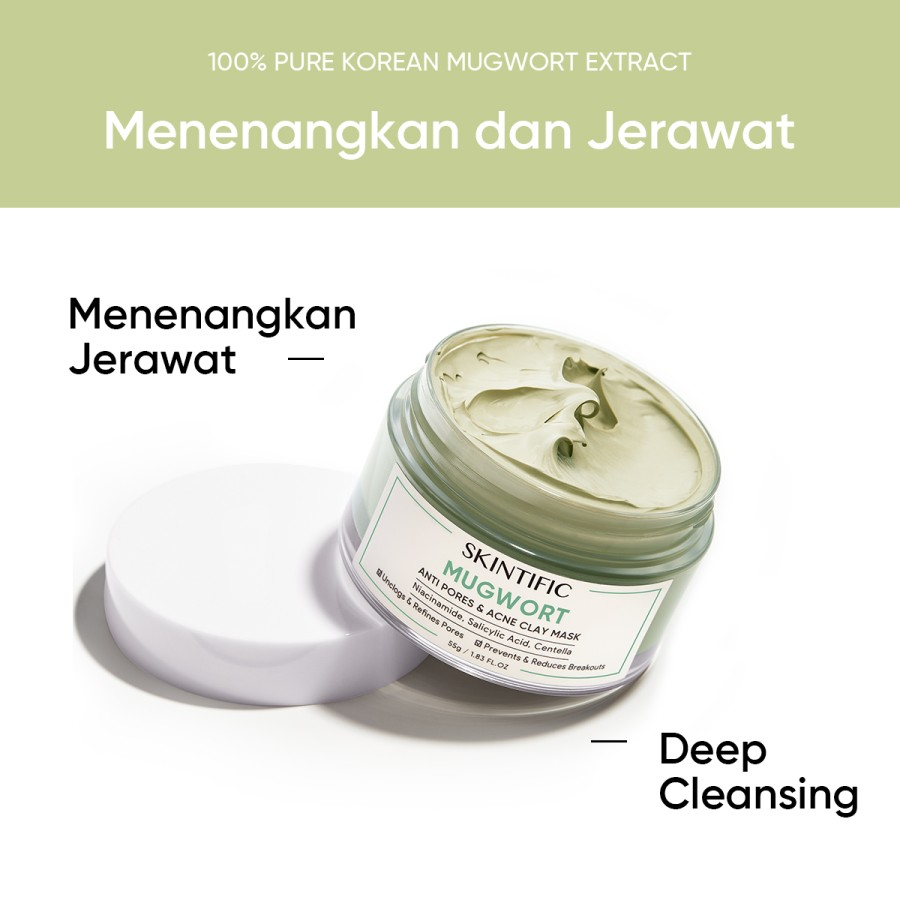 SKINTIFIC Mugwort Mask Acne Clay Mask 55g Masker Wajah