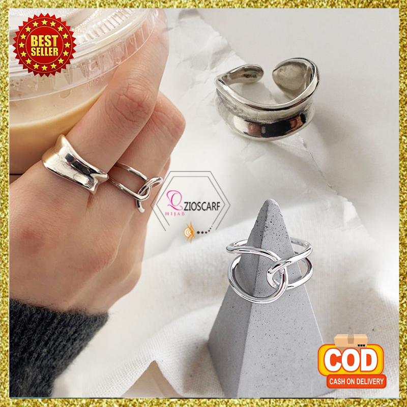 Cincin Wanita Korea Aesthetic Ring 1 Set 2pcs Gaya Elegant Retro Aksesoris Perhiasan Fashion Kekinian CNC17