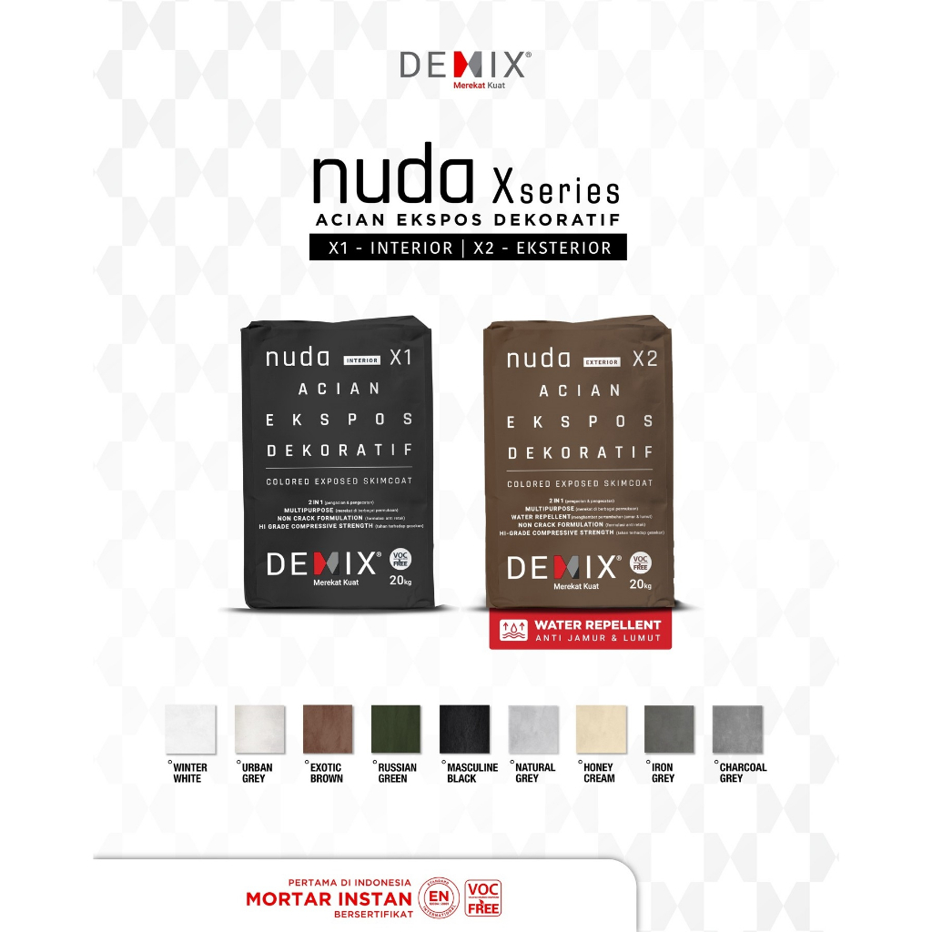 Semen Instan DEMIX NUDA X1 Mortar instant Acian Ekspos Dekoratif Interior Dekorative Dinding Dalam Ruangan