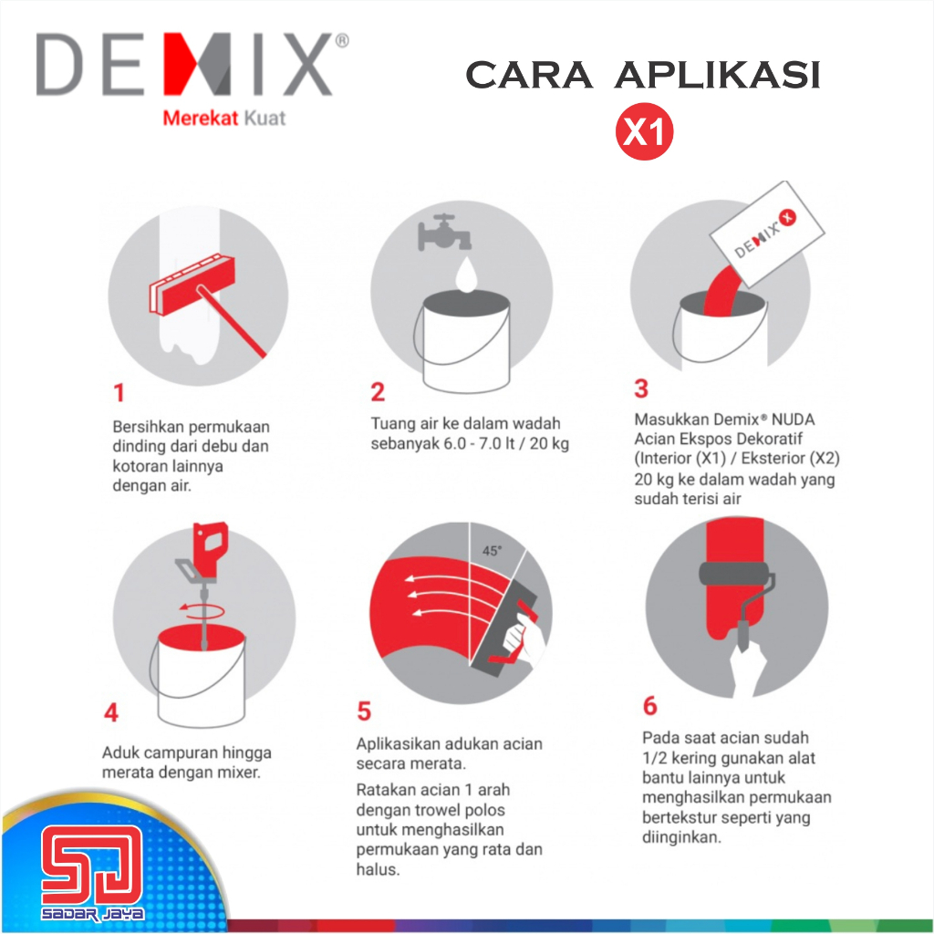 Semen Instan DEMIX NUDA X1 Mortar instant Acian Ekspos Dekoratif Interior Dekorative Dinding Dalam Ruangan
