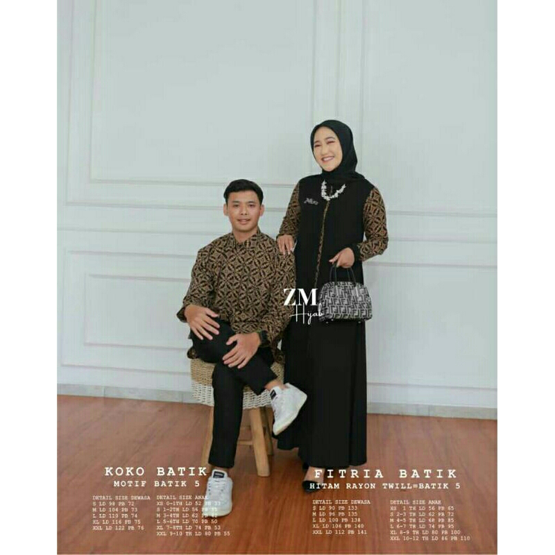 gamis dress fitria batik kemeja batik rayon twill hitam polos couple sarimbit pasangan keluarga dari