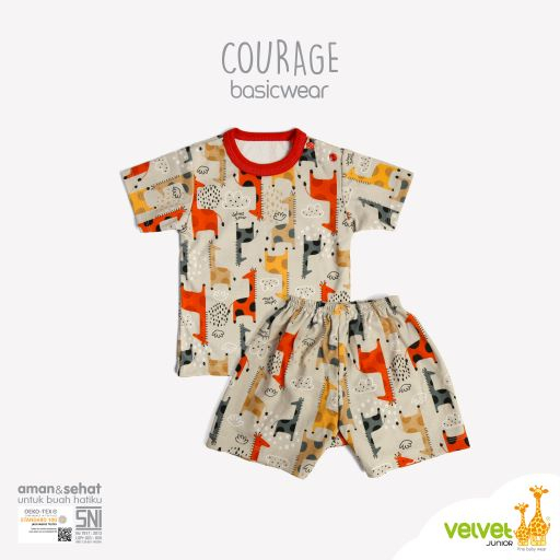 Velvet Junior Setelan Baju Anak Kancing Pundak Pendek Celana Pendek - Courage