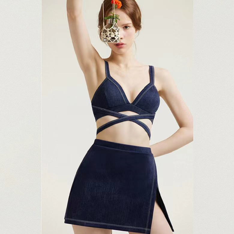 𝐑𝐄𝐀𝐃𝐘 𝐒𝐓𝐎𝐂𝐊 𝐒𝐀𝐅 - NAVY BLUE bikini set 3 pcs woman premium / korean swimwear / beachwear bali / baju