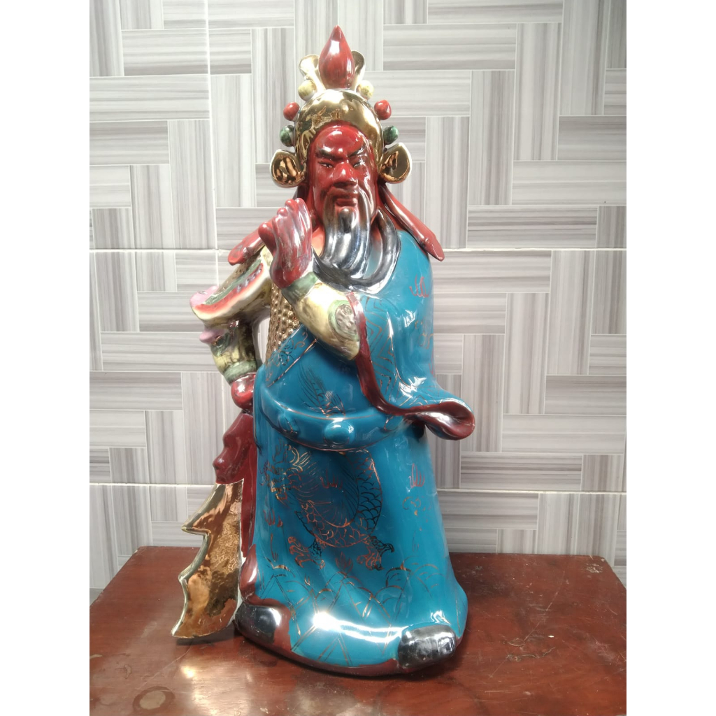 Patung Dewa Kwang Kong Berdiri Keramik Kuno Jadul Antik