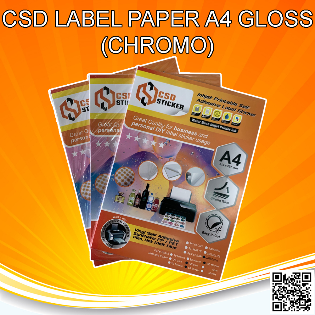 Kertas Stiker Kromo Label Paper Inkjet Print A4 CSD Chromo Glossy Repack