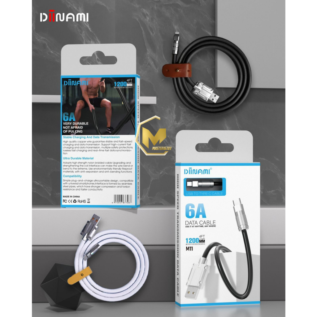 Kabel cable data DIINAMI M11 bahan besi 120W 6 amper super FAST charging &amp; translit data Ready Micro usb , tipe type c &amp; iPhone cocok untuk Android &amp; iOS suport untuk semua hp Samsung , Vivo , XiaoMi , Realme , Infinix MA4406