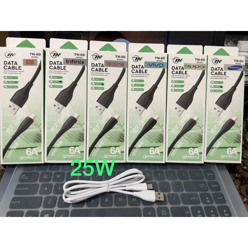 Kabel Data Fast Charging 25W TN-60 cocokkan untuk iPhone/Micro USB/Type-C kompatibel for samsung Vivo oppo mi realme dll