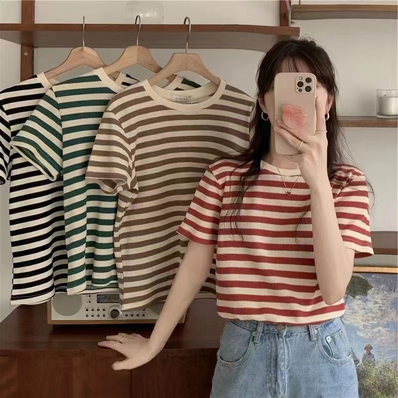 Idgaf Polo Striped Knit - Atasan Wanita Rajut Import TM (0587)