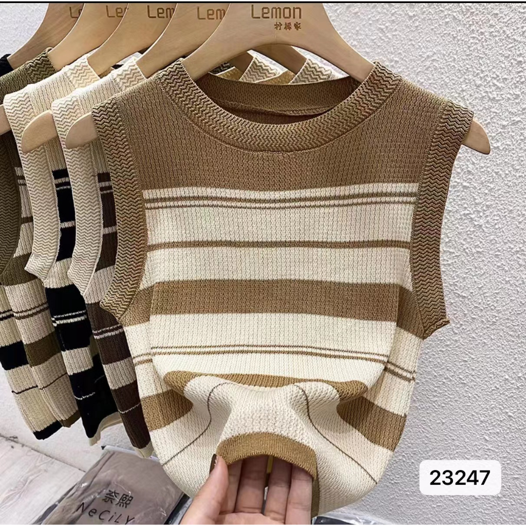 Denisse Crop Tee TankTop - Inner Knit Salur - Atasan Wanita Rajut TM (23247)