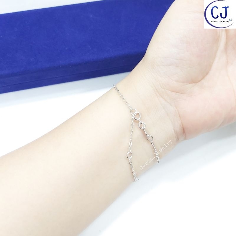 Gelang Tangan Perak Asli Silver 925 Lapis Emas Putih Model Rantai Nori Polos Variasi Permata Burung Gelang Korea Fashion simple - Perhiasan Perak Asli