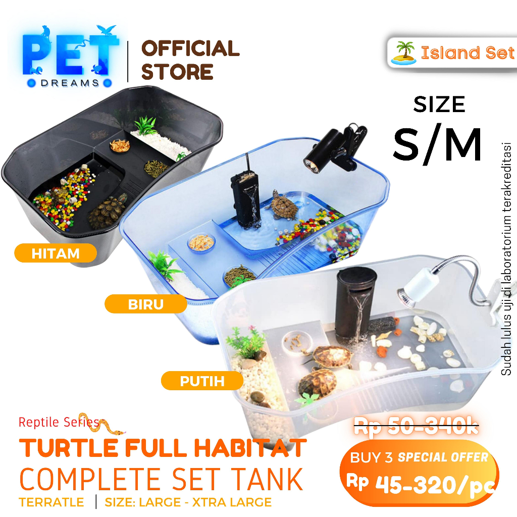 PROMO TURTLE TANK S M KANDANG VIVARIUM AQUARIUM EMBER KURA KURA AIR TEMPAT BASKING TORTO