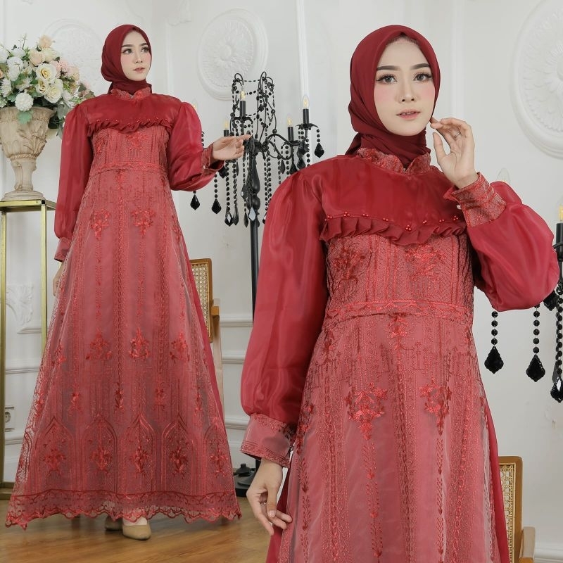 MAXY GRISELDA MUTIARA, ORGANZA VELVET, GAMIS HIJAB MUSLIM, MAXY DRESS