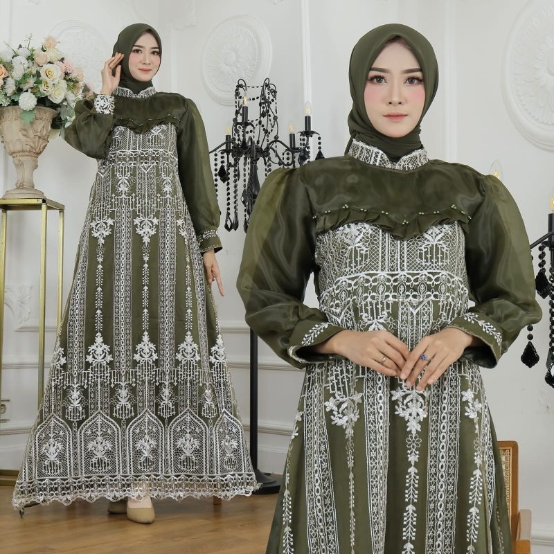 MAXY GRISELDA MUTIARA, ORGANZA VELVET, GAMIS HIJAB MUSLIM, MAXY DRESS