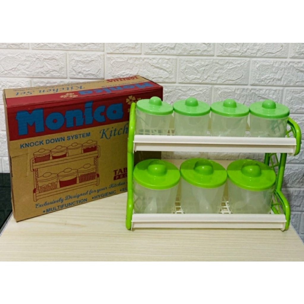 KITCHEN SET MONICA 7 IN 1 / TEMPAT BUMBU DAPUR 1 BOX ISI 7 PCS FREE PACKING DUS VD