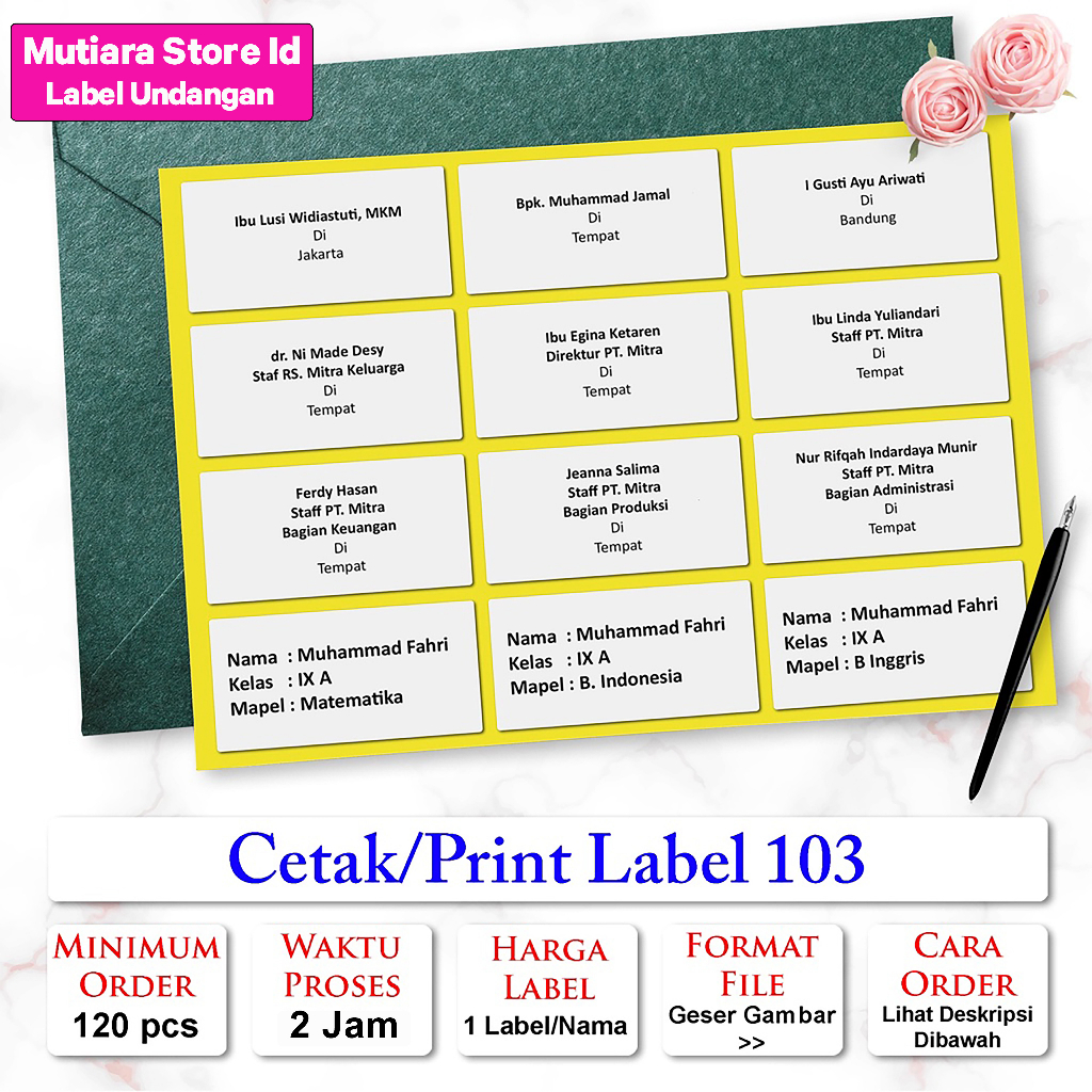 

Cetak Stiker Label 103 Polos / Print Label Nama Undangan Pernikahan & Buku Pelajaran Sekolah / Undangan Resmi