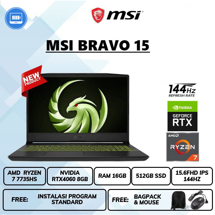 Laptop Msi Bravo rtx4060 8gb ryzen 7 7735hs Ram 16gb Ssd 512gb 15&quot; Fhd