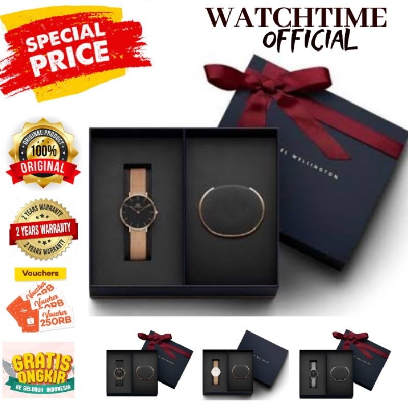 JAM TANGAN WANITA SET GELANG DW ORIGINAL ARLOJI DANIEL WELINGTON ORI BONUS CUFF