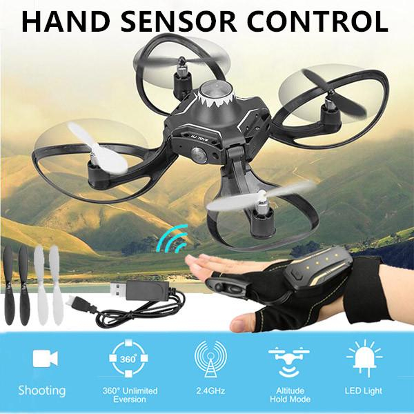 Mainan Drone Gerakan Tangan Quadcopter RC Sensor Gerakan 2.4GHz Dapat Dilipat Lampu LED