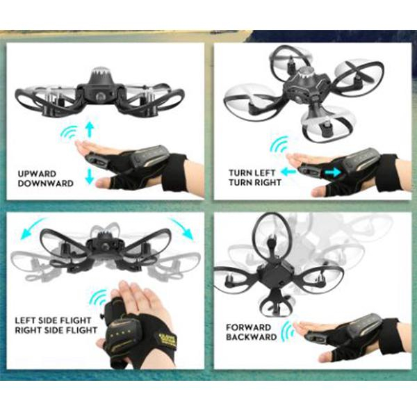 Mainan Drone Gerakan Tangan Quadcopter RC Sensor Gerakan 2.4GHz Dapat Dilipat Lampu LED