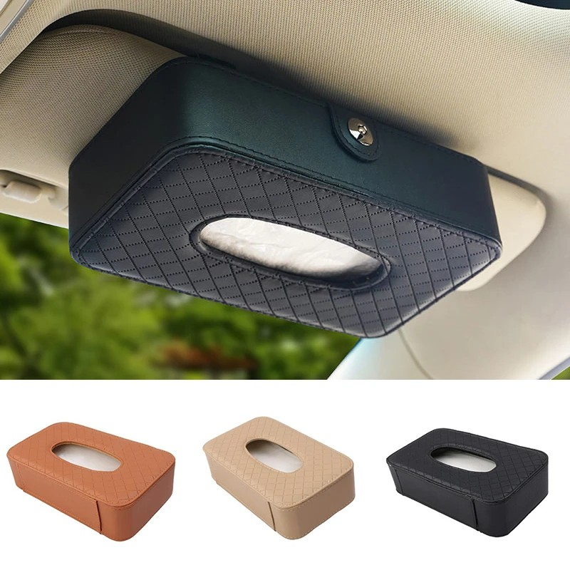 【COD】 Kotak Tissue Kulit Car Visor Tissue Box PU Leather Mesh/ Kotak Tissue Mesh/Tempat Tisu Tempat Tisu Mobil