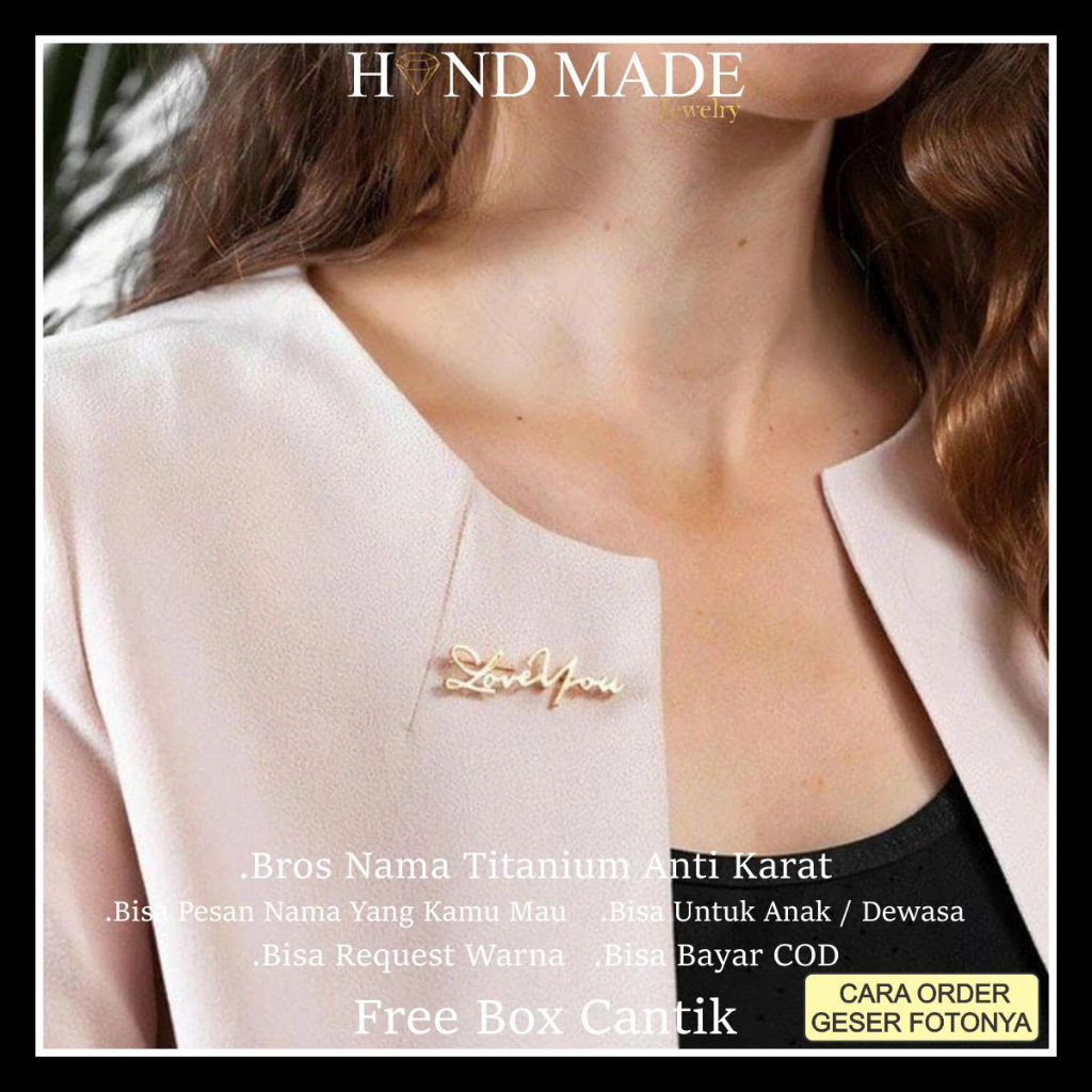 bros hijab nama mini/kecil bros nama titanium anti karat bros pin bros hijab bros dagu bros jilbab bros aksesoris fashion