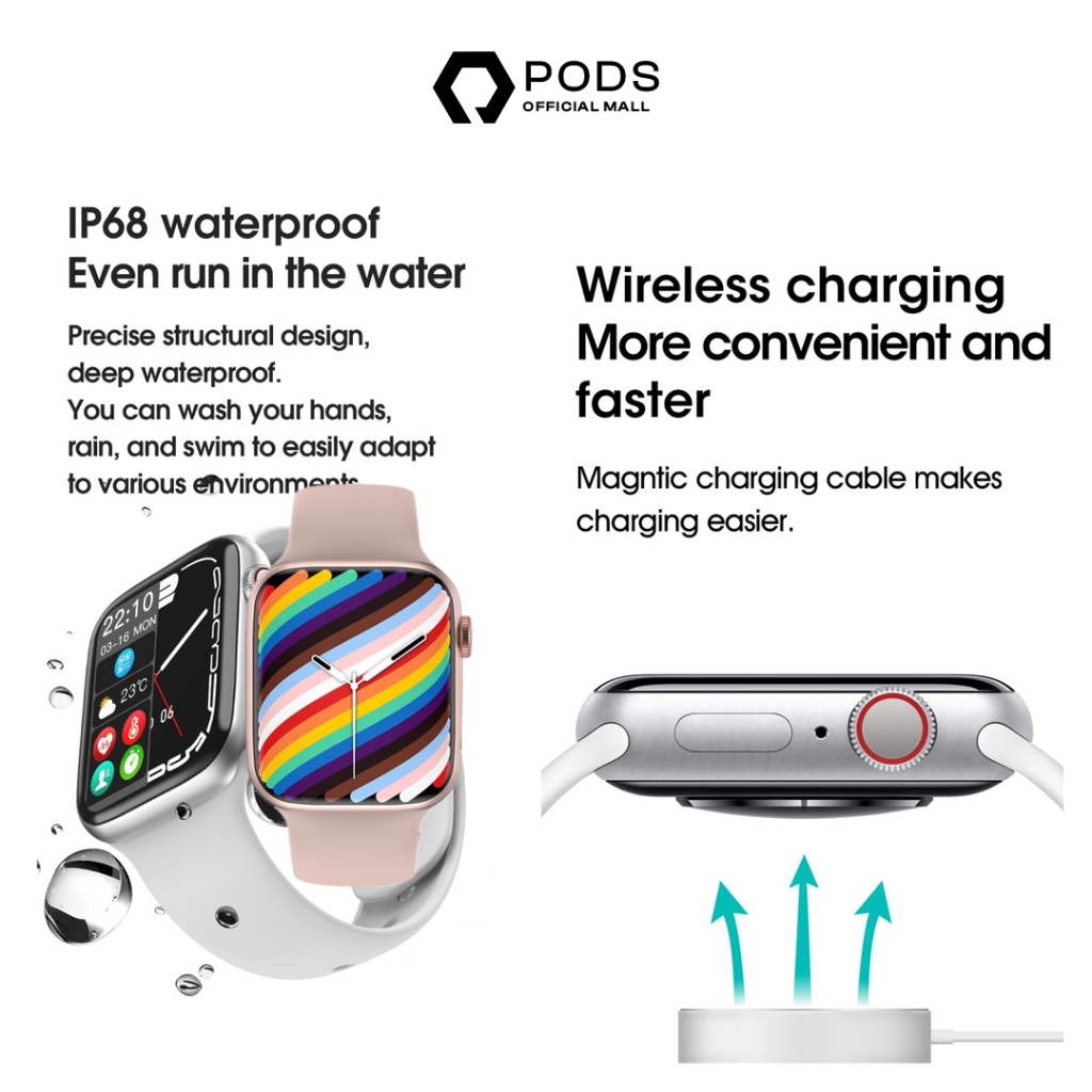 The Watch Series 7 Pro✅Bluetooth Smartwatch Full Touch Screen Phone Call IP68 Waterproof - Custom Watch Face, Body Temperature, Sports Mode by Pods Indonesiaaa
