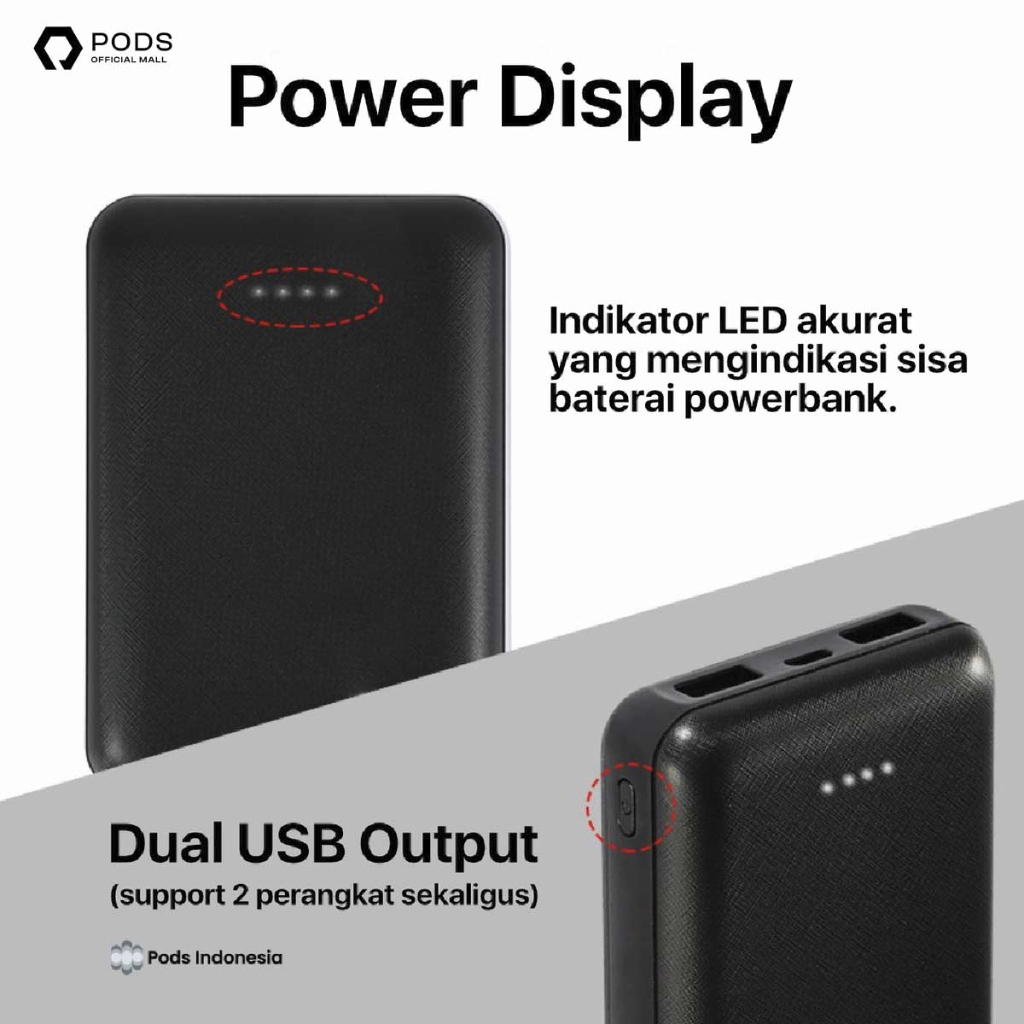 SMART Powerbank Dual USB Quick Charging 10.000 mAh / 2.1 A for IOS IPhone Android by Pods Indonesiaa