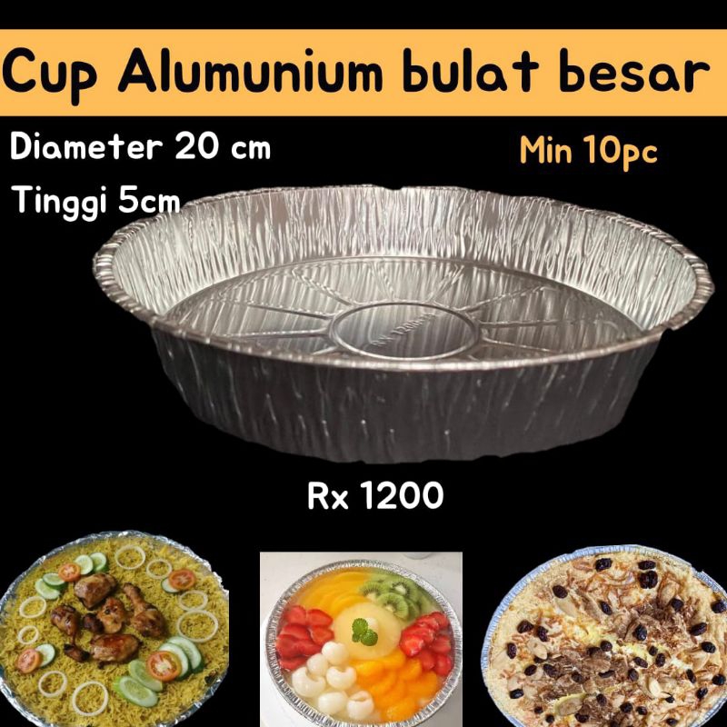 cup alu bulat besar rx1200 alumunium foil tray alu cup tray alumunium wadah tempat tray klapertart