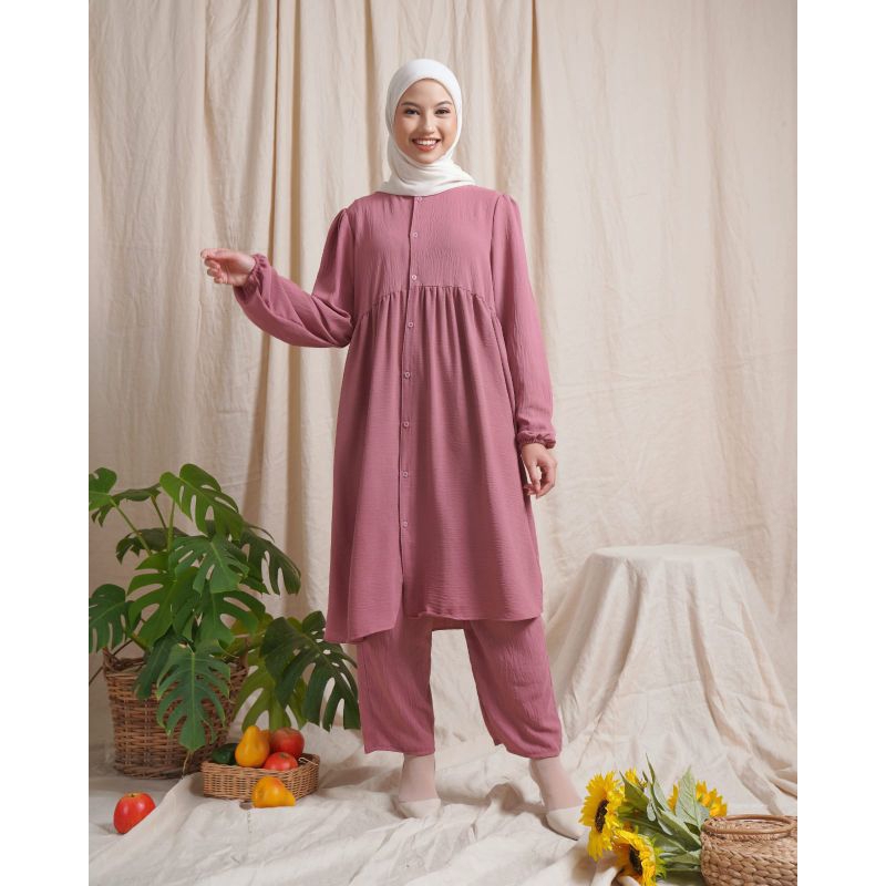 Setelan Tunik Rayon Premium | Setelan Tunik Crinkle Airflow | All Size fit to XL