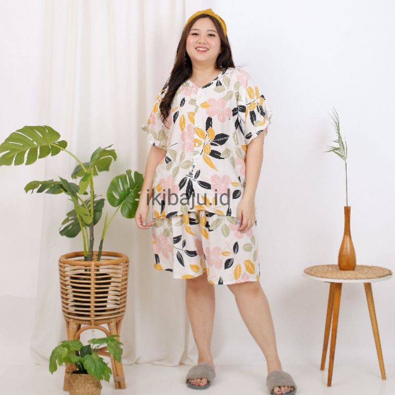 Baju Tidur Piyama Jumbo Wanita Motif Celana Pendek Ld 130