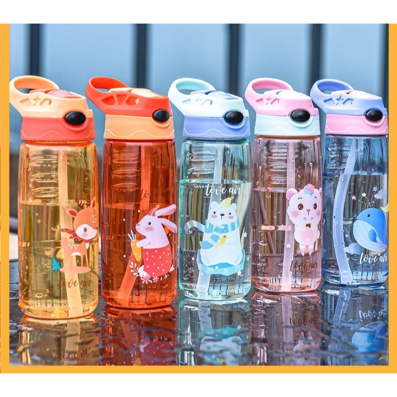 Botol Minum Aotol Air Minum Anak Lucu Motif Karakter Imut dengan Sedotan  Warna Gambar Karakter Lucu 480 ML