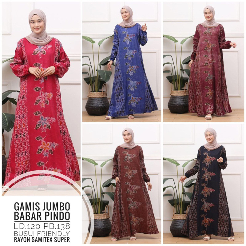 Gamis Batik Cap Malaman Bahan Rayon Super Ukuran Jumbo LD 120cm