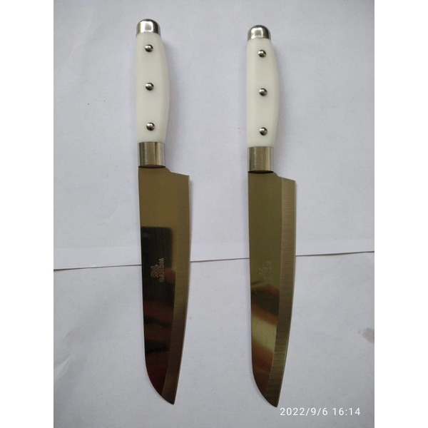 (MTH) Pisau Dapur Stainless Steel Ganom Gagang Putih Harga 1Pcs