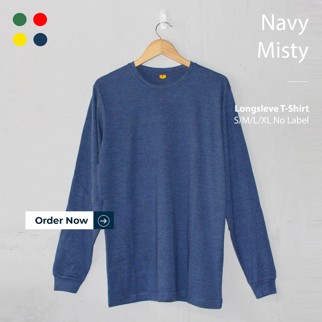 KAOS POLOS NAVY MISTY PRIA WANITA LENGAN PANJANG UKURAN S-XL BAHAN TWOTONE 30S ORGINAL