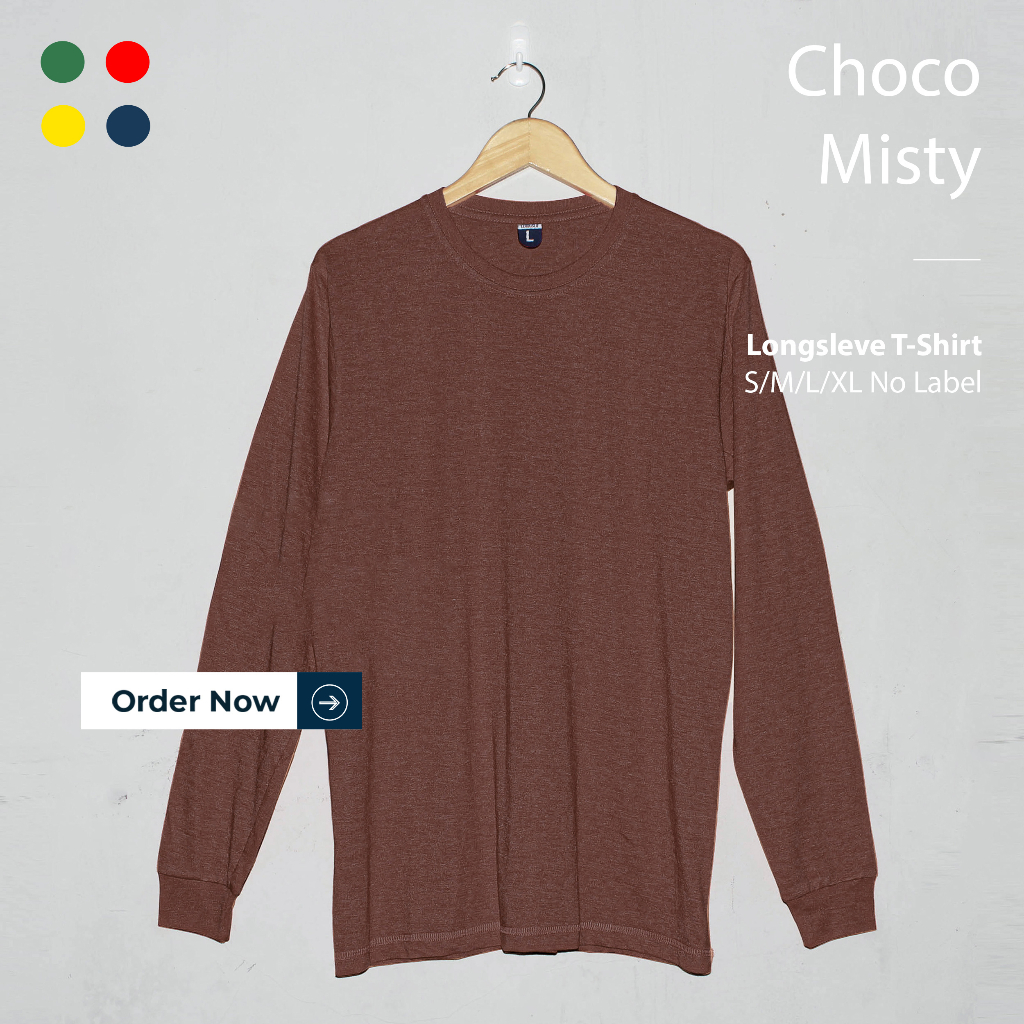 KAOS POLOS COKLAT PRIA WANITA CHOCO MISTY LENGAN PANJANG UKURAN S-XL BAHAN TWOTONE 30S ORGINAL