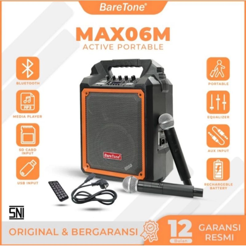 Speaker Portable Baretone 6 inch Baretone MAX06M Bluetooth original
