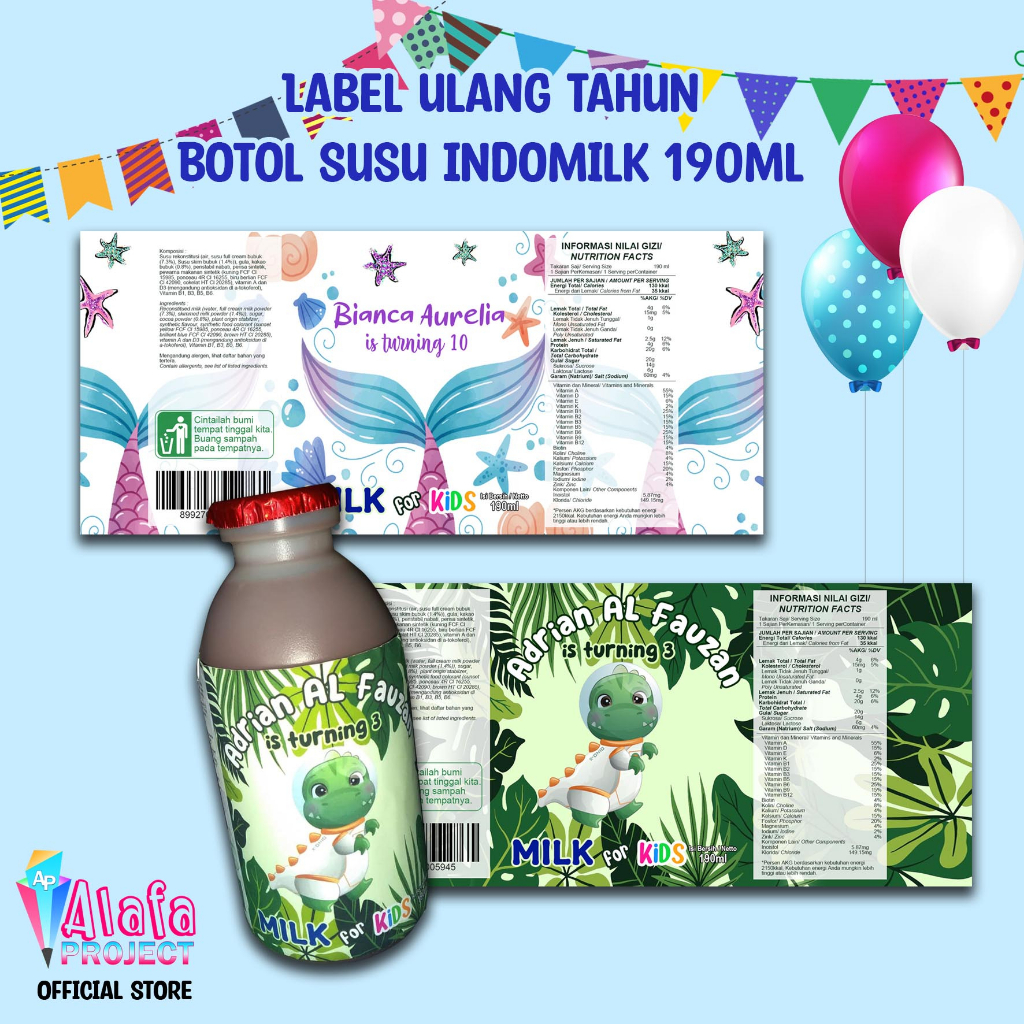 

alafaproject_id Label Ulang Tahun Botol Susu Indomilk 190ml Custom Desain