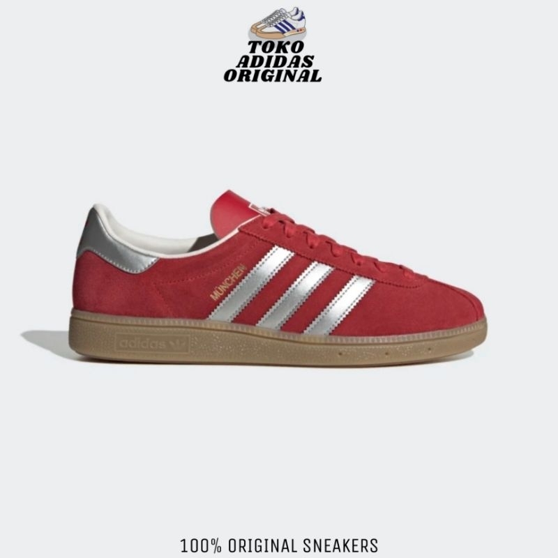 SEPATU CASUAL ADIDAS MUNCHEN SCARLET MATTE SILVER ORIGINAL 100% BNIB