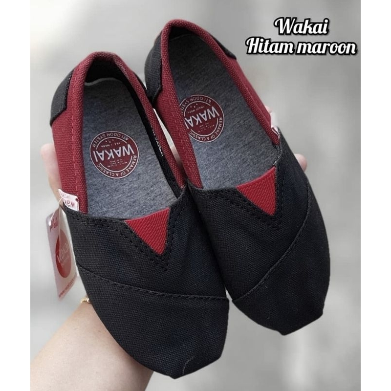 SEPATU SLIP ON WAKAI ANAK HITAM MARON SOL CREAM TERMURAH