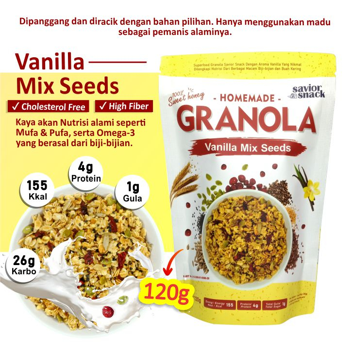 

GRANOLA Vanilla Mix Seeds 120g Crunchy Savior Snack Makanan Sehat Sarapan Tinggi Nutrisi Bergizi