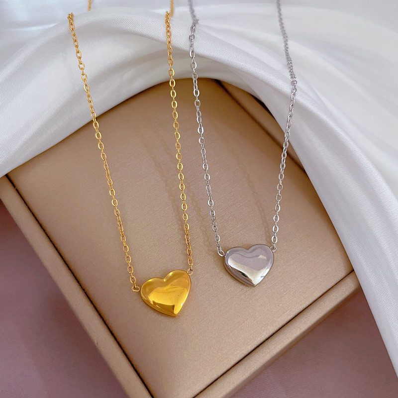 kalung hati simple gepeng tipis titanium asli