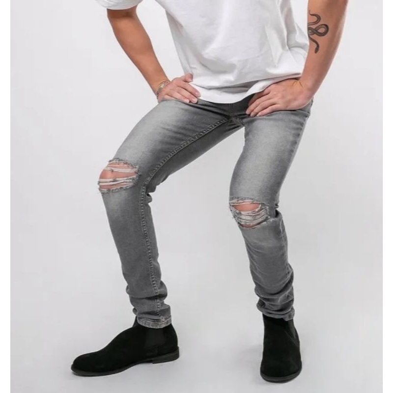 CELANA JEANS SKINNY SOBEK GREY MODEL PENSIL DENIM STRECLTCH MELAR