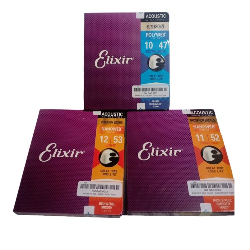 Original Senar Gitar Elixir Akustik Anti Karat Coating Import USA Barcode Set