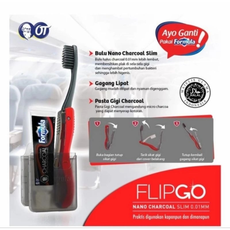 sikat gigi formula FLIP GO dan pasta gigi nano charcoal travel pack