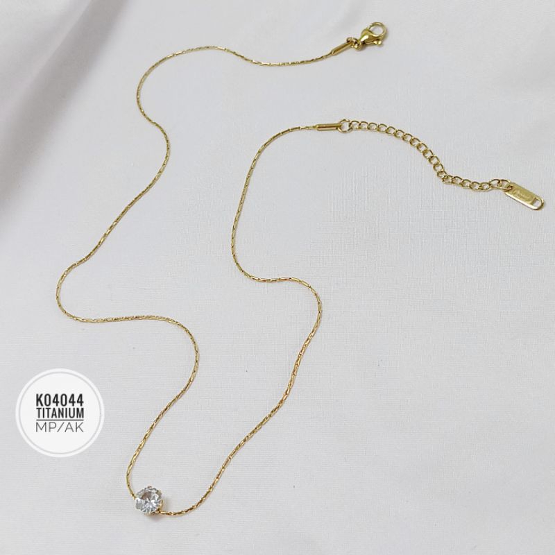 Kalung Titanium Rantai Cobra Tipis Mata Zircon 5mm K04044